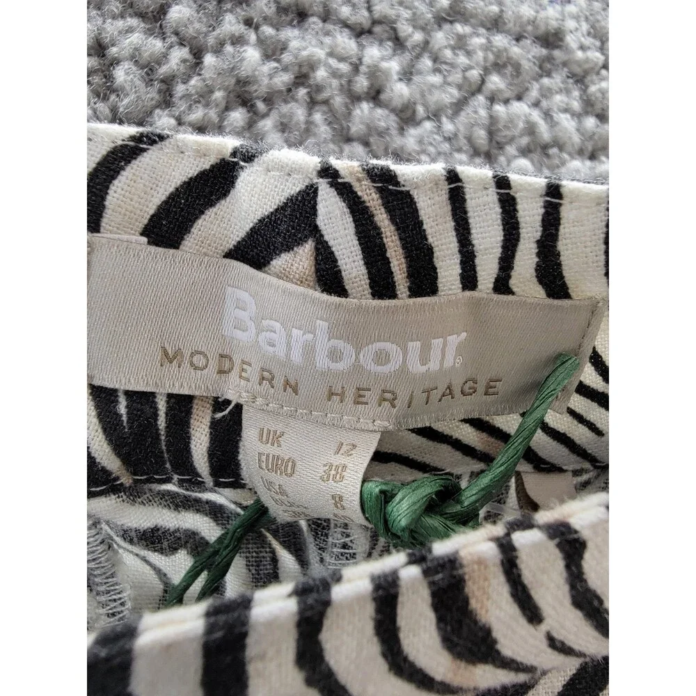 Barbour Romy Linen Blend Shorts Women's 8 Monochrome Zip Fly Hook & Bar Closure